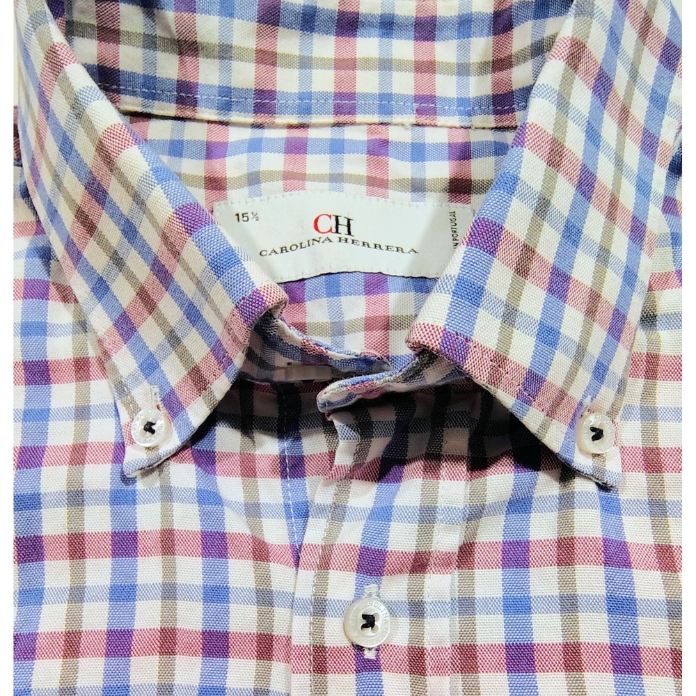 Carolina Herrera Men's Shirt Button Down Size 15 1/2 Cotton Plaid Multicolor M - Picture 5 of 13